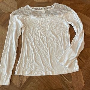 HM white lace top long sleeve blouse